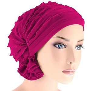 Muslim Stacking Cap Chiffon Fold Turban Cap Chemotherapy Cap (Rose Red)