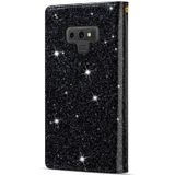 For Samsung Galaxy Note9 Multi-card Slots Starry Sky Laser Carving Glitter Zipper Horizontal Flip Leather Case with Holder & Wallet & Lanyard(Black)