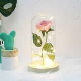 Simulation Roses Lights Glass Cover Decorations Crafts Valentines Day Gifts(Pink)
