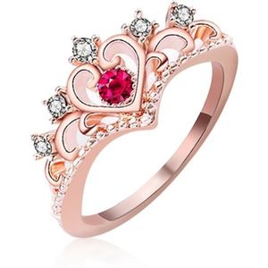 Women Crystal Ring Fashion Love Heart Crown Rhinestone Ring(Red diamond)