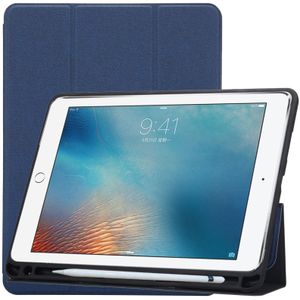 Cloth Texture Pattern Case for iPad 9.7 (2018) & iPad 9.7 inch (2017)  with Three-folding Holder & Pen Slots(Blue)