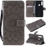 Pressed Printing Sunflower Pattern Horizontal Flip PU Leather Case for Huawei P Smart Z / Y9 Prime (2019)  with Holder & Card Slots & Wallet & Lanyard (Grey)