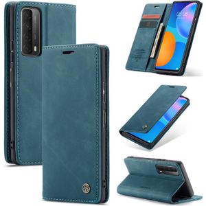 Voor Huawei P Smart 2021 CaseMe-013 Multifunctionele Retro Frosted Horizontale Flip Lederen kast met kaartslot & portemonnee(blauw)