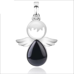 Women Angel Wings Pendants Natural Crystal Stone Necklaces(Black Onyx)