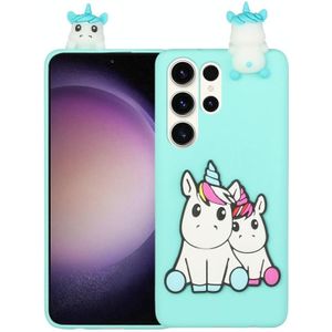 Voor Samsung Galaxy S23 Ultra 5G 3D Liggend Cartoon TPU schokbestendig telefoonhoesje (paar eenhoorn)