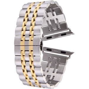 20mm Vrouwen Verborgen Vlinder Buckle 7 Kralen Roestvrijstalen horlogeband voor Apple Watch 42mm (Silver Gold)