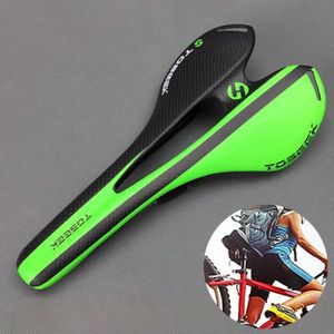 TOSEEK Road Bike Carbon Fiber Seat Bicycle Hollow Seat Saddle  3K Texture + Extinction(Green)