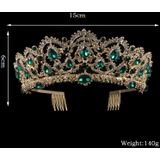 Crystal Tiaras Vintage Gold Rhinestone Pageant Crowns With Comb Baroque Wedding Hair Accessories(Gold Green)