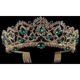 Crystal Tiaras Vintage Gold Rhinestone Pageant Crowns With Comb Baroque Wedding Hair Accessories(Gold Green)