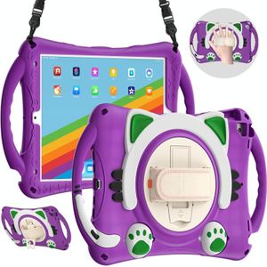 Cute Cat King Kids Shockproof EVA Protective Case with Holder & Shoulder Strap & Handle For iPad 10.2 2021 / 2020 / 2019 / Pro 10.5 / Air 10.5(Purple)