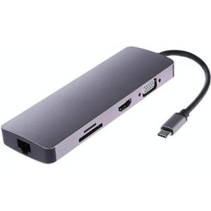 WS-11 8 in 1 Type-C to HDMI + VGA + SD + TF + RJ45 + PD + 2 x USB3.0 HUB Adapter Converter