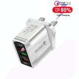 F002C QC3.0 USB + USB 2.0 Fast Charger with LED Digital Display for Mobile Phones and Tablets  UK Plug(White)