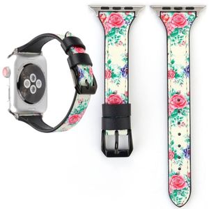 Letter T vorm eenvoudige Floral lederen polshorloge band met roestvrijstalen gesp voor Apple Watch serie 3 & 2 & 1 38mm (geel)