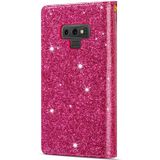 For Samsung Galaxy Note9 Multi-card Slots Starry Sky Laser Carving Glitter Zipper Horizontal Flip Leather Case with Holder & Wallet & Lanyard(Rose Red)