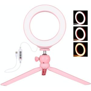 PULUZ 6.2 inch 16cm Light + Desktop Tripod Mount USB 3 Modes Dimmable LED Ring Vlogging Selfie Photography Video Lights with Cold Shoe Tripod Ball Head (Pink)