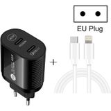 40W Dual Port PD / Type-C Fast Charger with Type-C to 8 Pin Data Cable  EU Plug(Black)