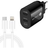 40W Dual Port PD / Type-C Fast Charger with Type-C to 8 Pin Data Cable  EU Plug(Black)