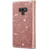 For Samsung Galaxy Note9 Multi-card Slots Starry Sky Laser Carving Glitter Zipper Horizontal Flip Leather Case with Holder & Wallet & Lanyard(Rose Gold)