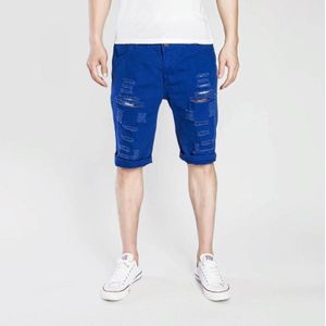Summer Casual Ripped Denim Shorts for Men (Color:Sapphire Blue Size:XL)