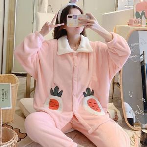 Two-piece Thickened Warm Pajamas For Pregnant Women (Color:Pink Size:XXL)