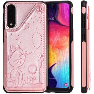 Voor Galaxy A50/A50s/A30s kat Bee relif patroon schokbestendige beschermende case met kaartsleuven & fotolijstjes (Rose goud)