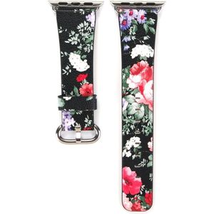 For Apple Watch Series 3 & 2 & 1 42mm New Style Chinese Ink Floral Pattern Genuine Leather Wrist Watch Band (Black)