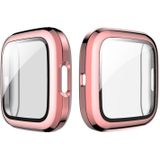 For Fitbit Versa 2 Plating PC Shell + Tempered Glass Film(Pink)