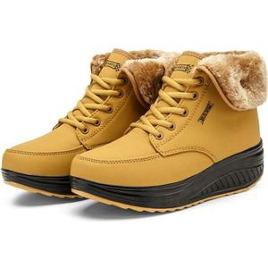 Vrouwen laarsjes Snow Lace laarzen herfst en winter vrouwelijke wig schoenen  schoenmaat: 40 (geel)