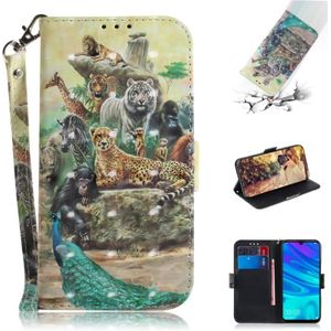 3D Colored Drawing Animals Pattern Horizontal Flip Leather Case for Huawei P Smart+ 2019 / Enjoy 9s / Honor 10i / Honor 20i / Honor 20 Lite  with Holder & Card Slots & Wallet
