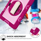 360 Degree Rotation Contrast Color Shockproof Silicone + PC Case with Holder & Hand Grip Strap & Shoulder Strap For iPad 10.2 2021 / 2020 / 2019 (Rose Red+Pink)