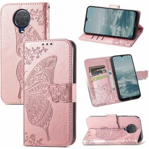 For Nokia 6.3 Butterfly Love Flower Embossed Horizontal Flip Leather Case with Bracket / Card Slot / Wallet / Lanyard(Rose Gold)