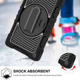 For Samsung Galaxy Tab A 10.1 2019 T515 360 Degree Rotation Contrast Color Shockproof Silicone + PC Case with Holder & Hand Grip Strap & Shoulder Strap(Black)