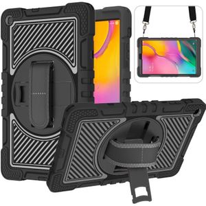 For Samsung Galaxy Tab A 10.1 2019 T515 360 Degree Rotation Contrast Color Shockproof Silicone + PC Case with Holder & Hand Grip Strap & Shoulder Strap(Black)