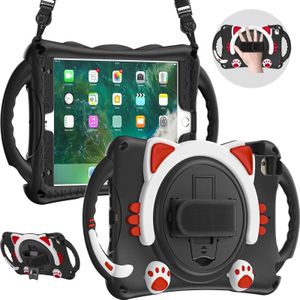 Cute Cat King Kids Shockproof EVA Protective Case with Holder & Shoulder Strap & Handle For iPad mini 5 / 4 / 3 / 2 /1(Black Red)