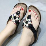 Ladies Summer Bohemian Sandals Seaside Retro Beaded Shell Slippers  Size: 35(Black)