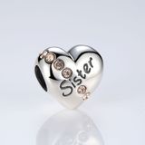 S925 Sterling Silver Heart Sister Letter Beads DIY Bracelet Necklace Accessories