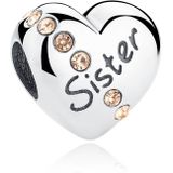 S925 Sterling Silver Heart Sister Letter Beads DIY Bracelet Necklace Accessories