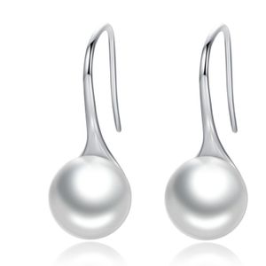 Women Sterling Silver Earrings Temperament Shell Beads Pearl Earrings  Color:White