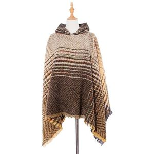 Spring Autumn Winter Checkered Pattern Hooded Cloak Shawl Scarf  Length (CM): 135cm(DP4-04 Yellow)