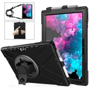 For Microsoft Surface Pro 4 / 5 Shockproof Colorful Silicone + PC Protective Case with Holder & Hand Strap & Pen Slot(Black)