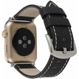 Kalfskin Genuine Leather Watchband Voor Apple Watch Series 6 & SE & 5 & 4 44mm / 3 & 2 & 1 42mm(Zwart)