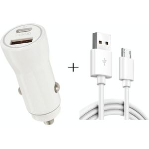 P21 Portable PD 20W + QC3.0 18W Dual Ports Fast Car Charger with USB to Micro USB Cable Kit(White)