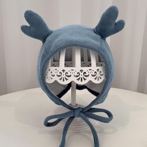 MZ9853 Baby Cartoon Animal Ears Shape Skullcap Cotton Keep Warm and Windproof Hat  Size: Suitable for 0-12 Months  Style:Antlers(Blue)