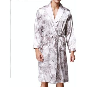 Men's Long Paragraph Silk Pajamas (Color:Grey Size:XXL)
