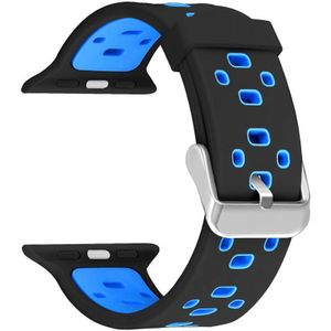 Vierkante gat twee-kleur siliconen gesp vervangen riem watchband voor Apple Watch Series 7 45mm / 6 & se & 5 & 4 44mm / 3 & 2 & 1 42mm (zwart + blauw)