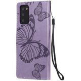 For Samsung Galaxy Note20 3D Butterflies Embossing Pattern Horizontal Flip Leather Case with Holder & Card Slot & Wallet(Purple)