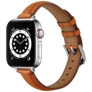 Zakelijke stijl lederen vervangende band horlogeband voor Apple Watch Series 6 & SE & 5 & 4 40mm / 3 & 2 & 1 38mm (bruine zilveren gesp)