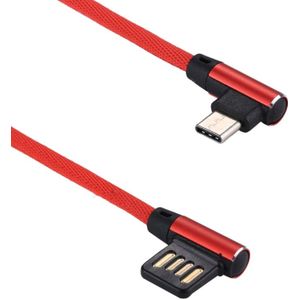 1m 2.4A Output USB to USB-C / Type-C Double Elbow Design Nylon Weave Style Data Sync Charging Cable  For Galaxy S8 & S8 + / LG G6 / Huawei P10 & P10 Plus / Xiaomi Mi 6 & Max 2 and other Smartphones(Red)