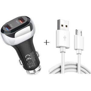 YSY-312 2 in 1 18W Portable QC3.0 Dual USB Car Charger + 1m 3A USB to Micro USB Data Cable Set(Black)