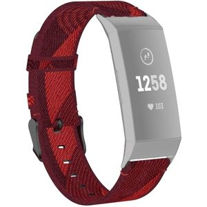 For Fitbit Charge 4 / Charge 3 / Charge 3 SE Stainless Steel Head Grain Nylon Denim Replacement Strap Watchband(Red Stripe)